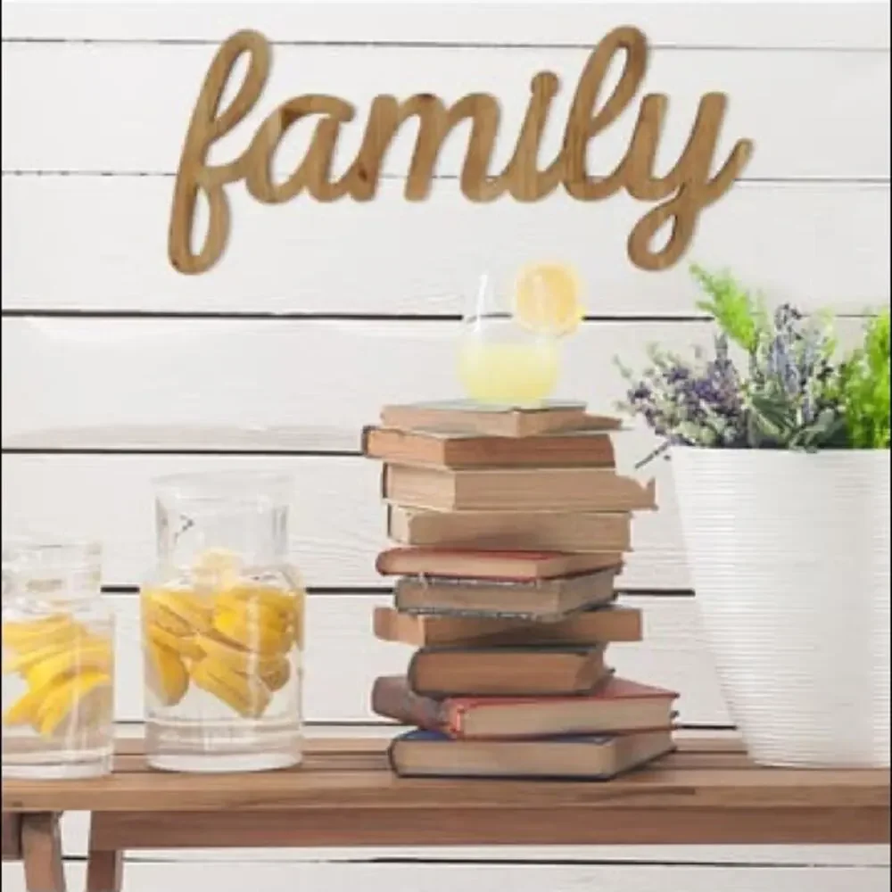 Stratton Home Decor Family Natural Wood Script Wall Art NWT